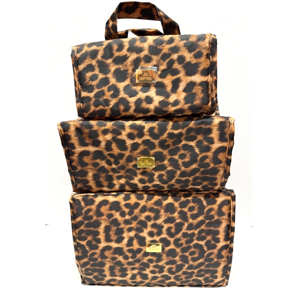 Joy Mangano Set of 3 Better Beauty Case Leopard w/ BONUS JEWELRY CASE HOLDER